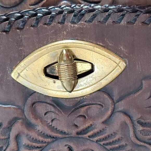 Vintage Leather Tooled Saddle Bag Purse Brown Floral Western Cowgirl Jo-O-Kay - Picture 11 of 16